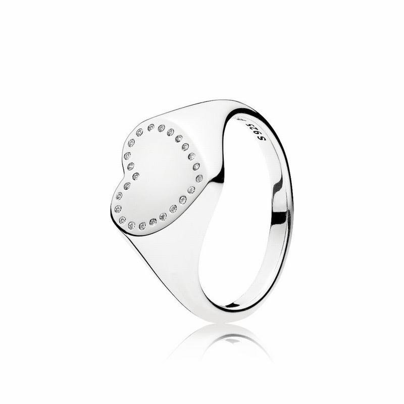 Pandora Heart Signet Statement Ring Ireland - Sterling Silver/Cubic Zirconia - 736215CKQ